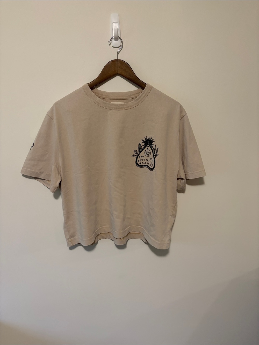 Beige Graphic Crop Tee - Womens Casual Short Sleeve Top